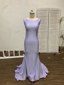 custom designed lilac elastic jersey formal dress