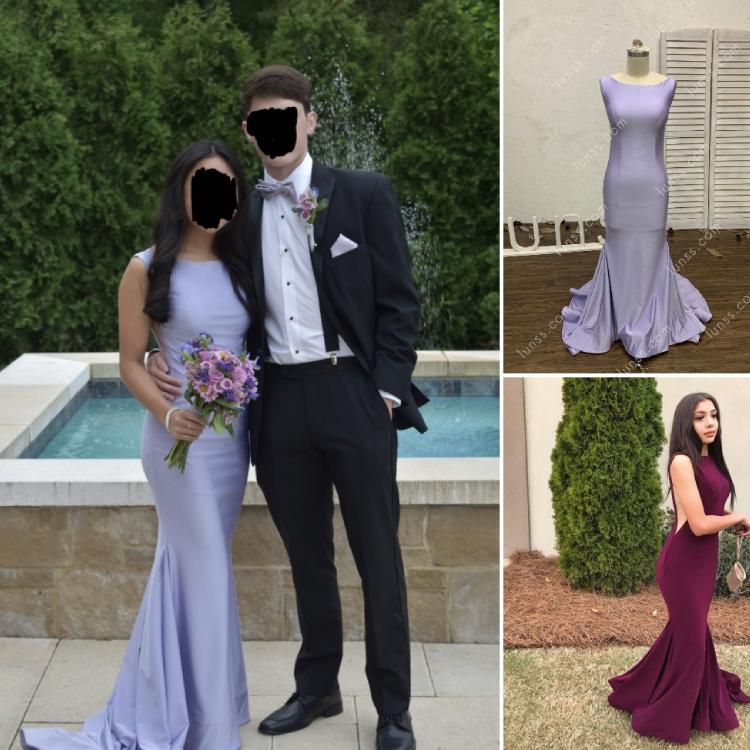 simple elegant custom designed lilac elastic jersey formal dress