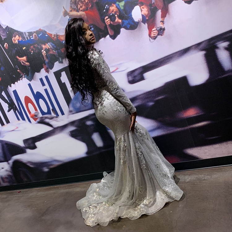 silver patterned glitter mesh appliques custom prom dress