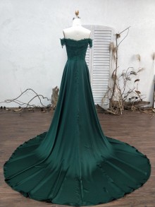 custom made emerald lace and satin dress