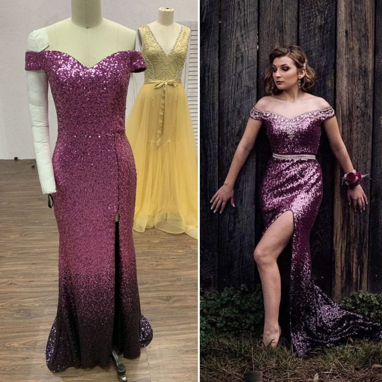 sparkly ombre fushia sequin customized prom dress