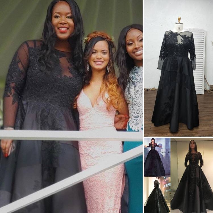 very ball gown clenched waist black satin and lace custom dress