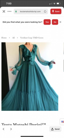 Designer Illusion Long Bell Sleeve Ruffled Neck A line Prom Dress