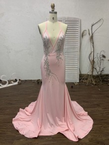 candy pink prom dress with silver rhinestones