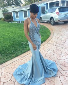 mermaid prom dress with rhinestones