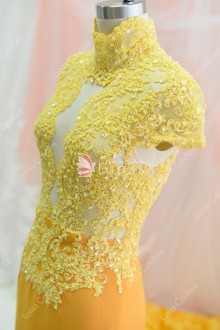 illusion high neck prom dress