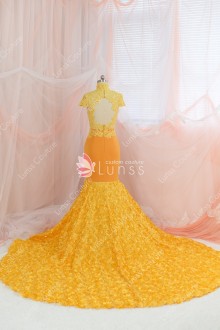 mermaid prom dress with long train