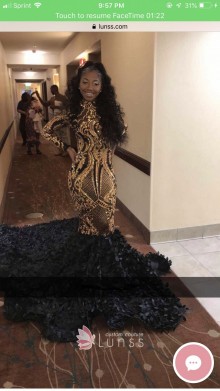 Unique mermaid prom dress with long floral train