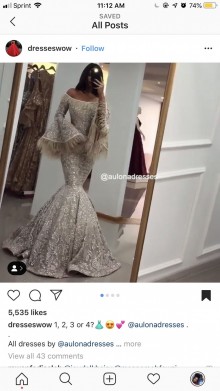 bell sleeve silver prom dress