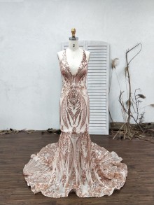 rose gold sequin mermaid prom dress
