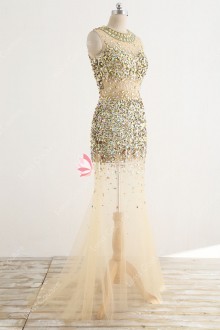 Luxury and unique rhinestones and beading prom dress