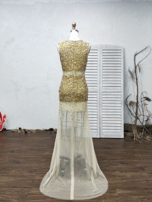 custom rhinestones and beading prom dress