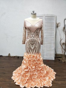 formal gown with combination of tassels sequin and rose flowers