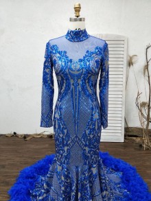 Illusion Custom Made Long Sleeve High Neck Mermaid Prom Dress