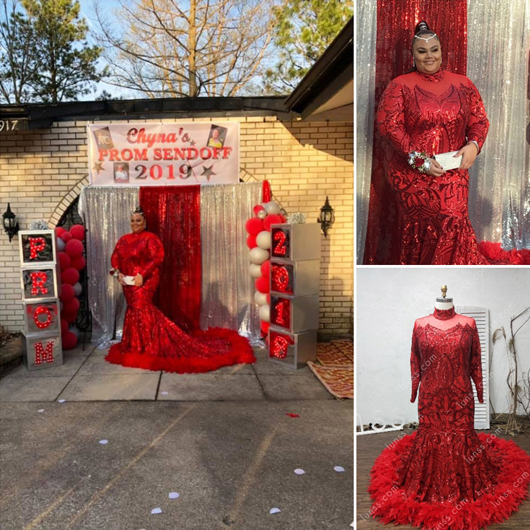 custom made red sequin prom dress with lining and enclosed back