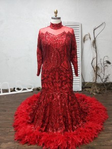 custom made red sequin prom dress with lining