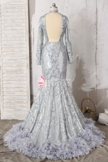 open back silver sequin prom dress
