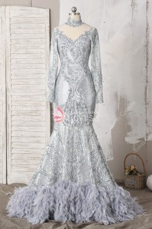 silver sequin prom dress