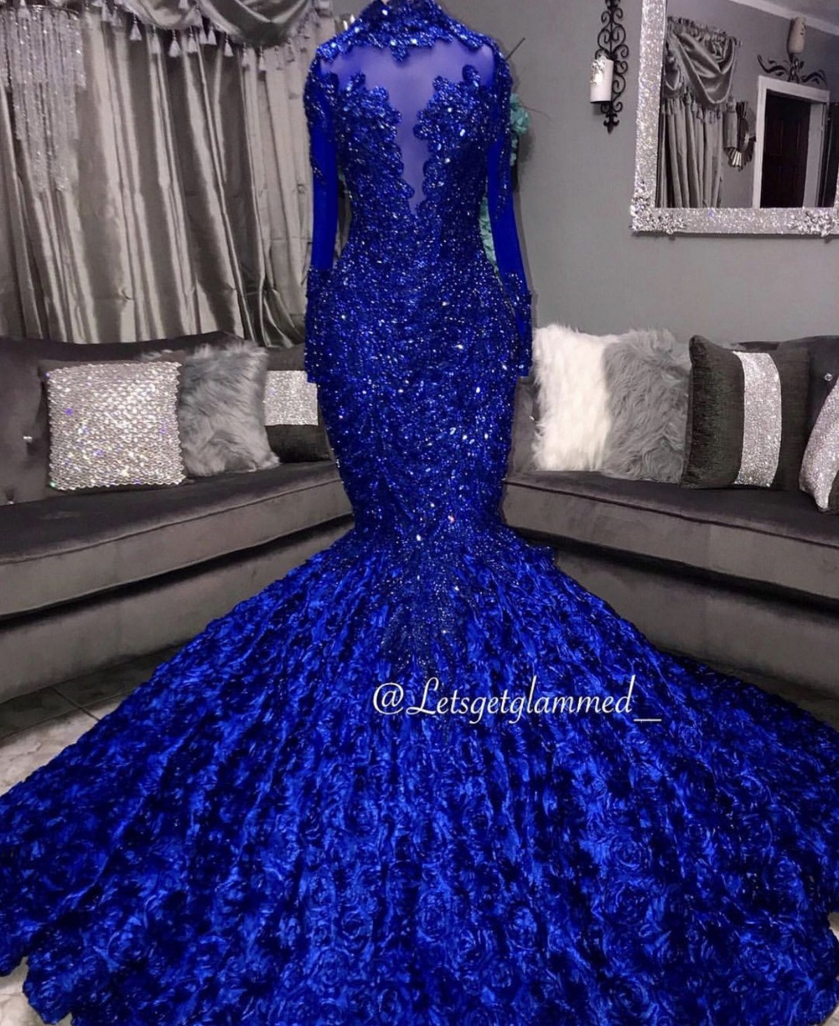 Custom Made Royal Blue 3D Flowers Mermaid Long Prom Dress 2019 - Lunss