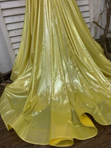 Shiny daffodil custom made fit and flare prom dress