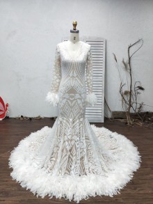 cream white sequin and ostrich hair dress