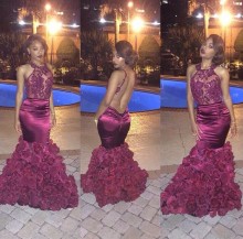 trumpet 3D rose flowers prom dress