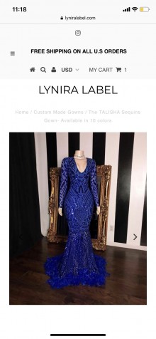 Designer royal blue long sleeve prom dress