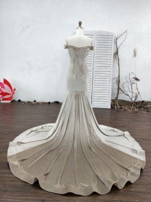 creme velvet custom dress