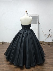 black gown with lace up corset back