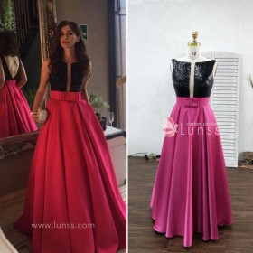 Designer Two Tone A line Prom Dress with Pockets and Open Back