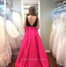 Designer Two Tone A line Prom Dress with sexy Open Back