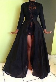 Two in one long sleeve short prom dress with overskirt