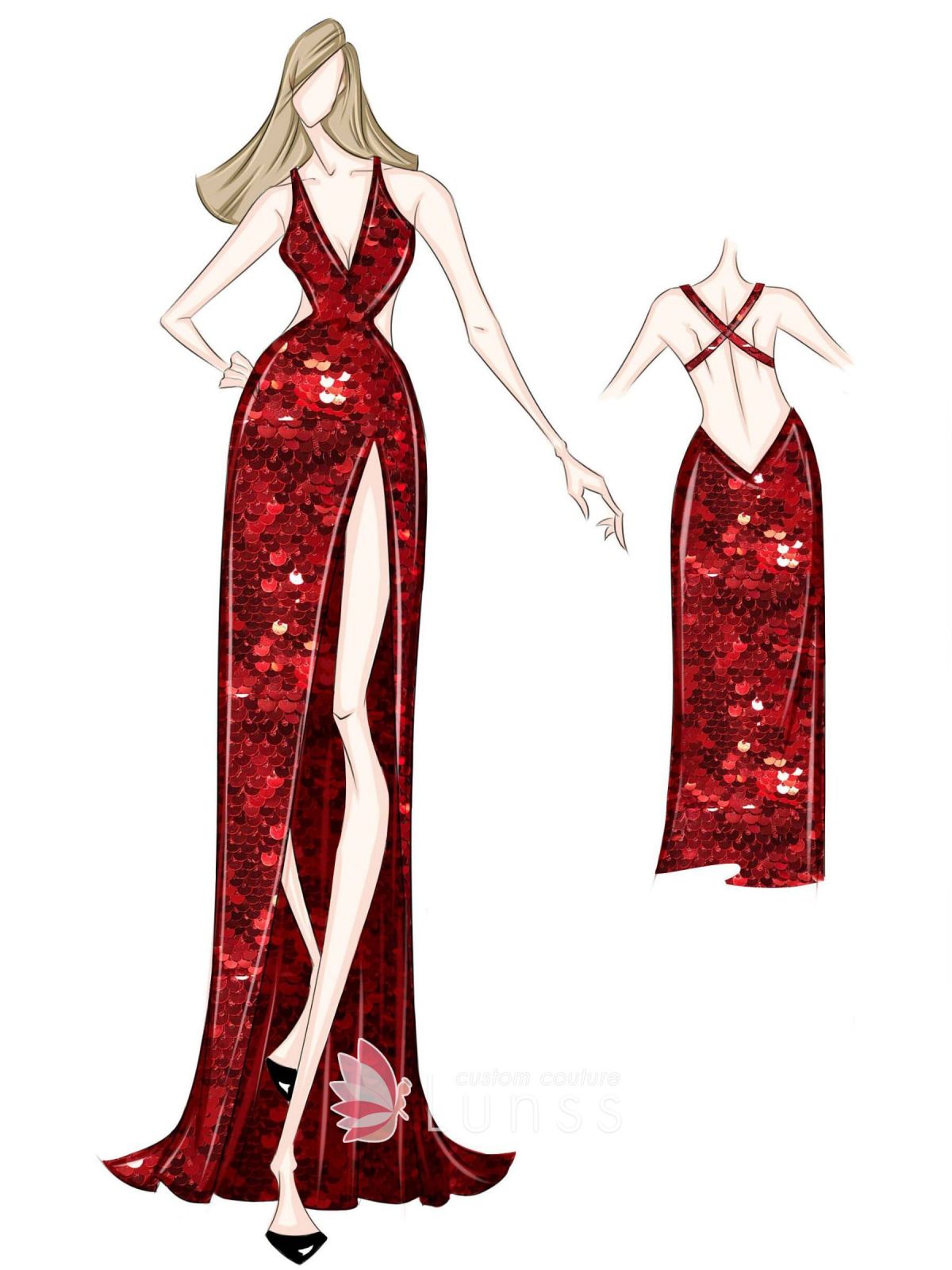 Custom-made Burgundy Lace Mermaid Floor Length Prom Dress - Lunss