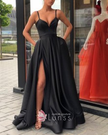 black satin simple prom dress