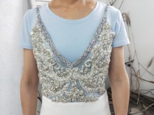 sexy plunging V neck heavy beaded spaghetti straps bridal bodysuit