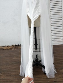 Lunss white lace and tulle wedding dress