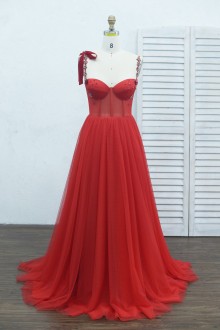 pretty custom made red illusion prom dress