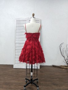 custom made burgundy tassel lace dress