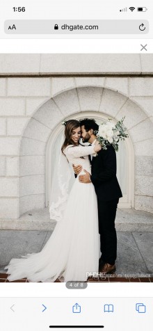 Half sleeve Ivory Petite Size Lace Chiffon Custom Bridal Dress