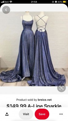 navy V neck glitter lace up big prom dress