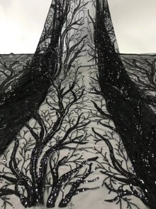 Black Beautiful Trim Patterned Sequin Fabric Reference