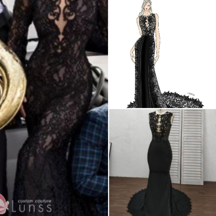 Black Sleeveless Lace Crepe Mermaid Wedding Dress