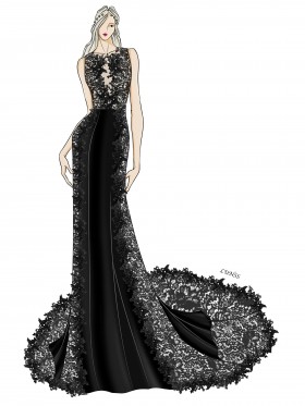 black mermaid lace wedding dress sketch