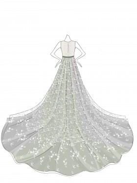 ivory sheer back lace A line wedding dress sketch
