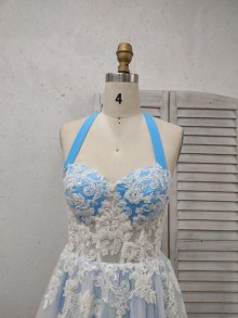 Beautiful ivory beaded lace detachable halter neck bodice