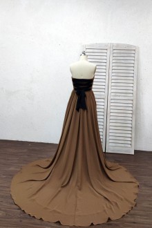 Strapless straight across A line chiffon dress with chapel train