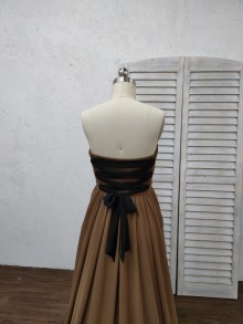 Strapless straight across slit A line chiffon dress with black lace up back