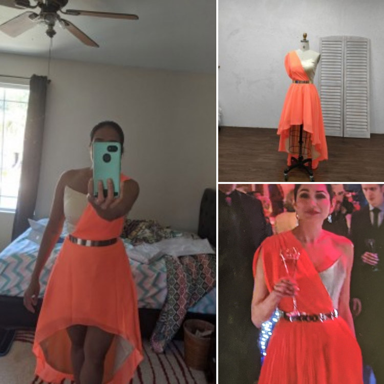 One Shoulder Orange Chiffon High Low Wedding Dress