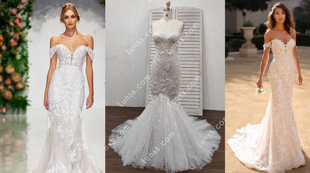 Beautiful Strapless Beaded Lace Mermaid Wedding Dress - Lunss