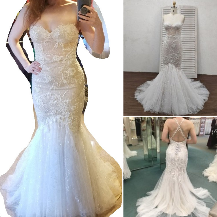 Beautiful Strapless Beaded Lace Mermaid Wedding Dress